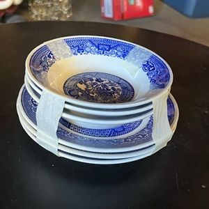 Antique Blue Willow saucers & bowls. Set of 3